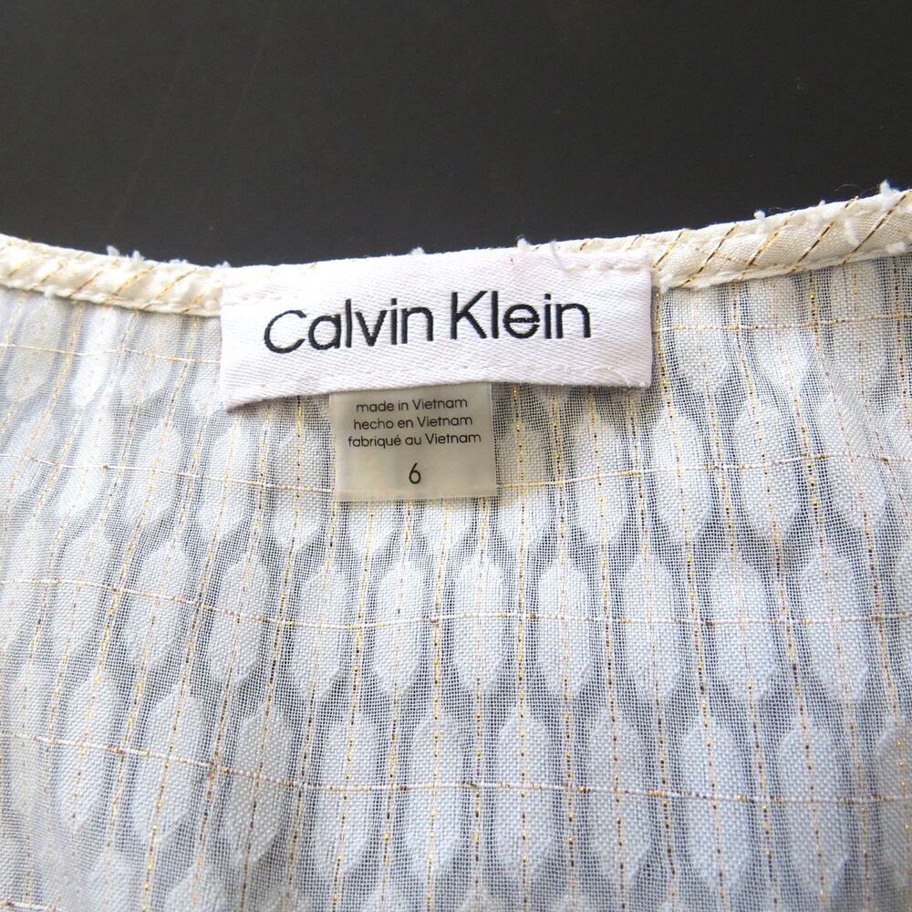 Calvin Klein Sheer Metallic Faux Wrap Baby Doll Dress size 6 EUC - Picture 4 of 9